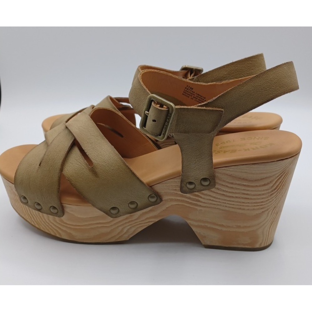 Kork-Ease Platform Sandals Womens 11 Tan Excellent Leather Wedge Strappy Wood - Picture 4 of 11